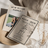 レトロ手描きシャンパンオールドマネーフォト結婚ズ 招待状