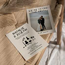 レトロ手描きシャンパ予測できなン写真結婚ズ 招待状