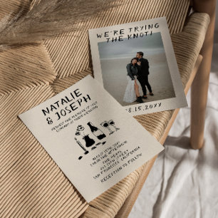 レトロ手描きシャンパ予測できなン写真結婚ズ 招待状