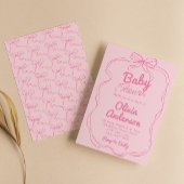 レトロ手描きピンクコケットベビーガールシャワー 招待状