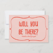 レトロ手描きピンクユニークレッドQRコー結婚ド 出欠カード (裏面)