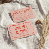 レトロ手描きピンクレッドユニーク予測できな結婚ズ 出欠カード