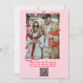 レトロ手描きピンクレッド写真QRコード結婚s 招待状 (裏面)