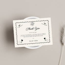 レトロ手描きフランスの写真水平結婚の サンキューカード