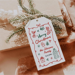 レトロ手描きフレンドスマスクリスマスパーティー ギフトタグ