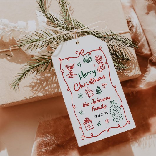 レトロ手描きフレンドスマスクリスマスパーティー ギフトタグ