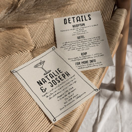 レトロ手描きフレームカクテルすべて結婚の 招待状