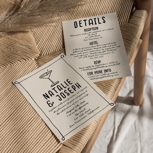 レトロ手描きフレームカクテルすべて結婚の 招待状