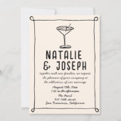 レトロ手描きフレームカクテルすべて結婚の 招待状 (正面)
