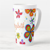 レトロ手描きフローラ パーソナライズされた カフェラテマグ (右アングル)