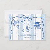 レトロ手描きブルー卒業 サンキューカード (正面)