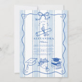 レトロ手描きブルー卒業 招待状 (正面)