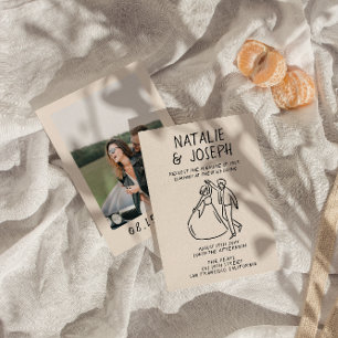 レトロ手描き予測できな斜め結婚写真 招待状