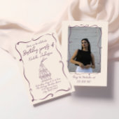 レトロ手描き紫色の波状の写真の誕生日パーティー 招待状