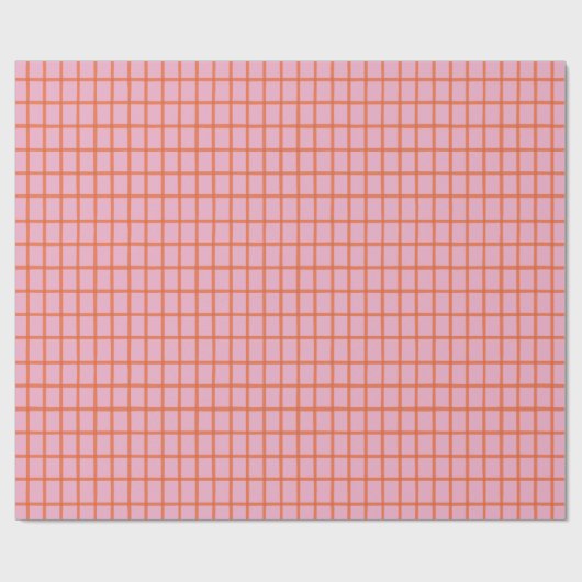 レトロ手描き赤い格子模様（ピンク） ラッピングペーパー (フラット)