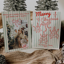 レトロ手描き赤と緑のおもしろいクリスマスツリー シーズンカード