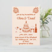 レトロ手描き赤モダンケーキ結婚ズ 招待状 (スタンド正面)