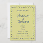 レトロ手描き青ファンキー緑結婚写真 セーブザデート (正面)