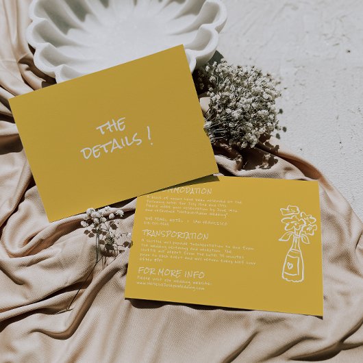 レトロ手描き黄カラフル色結婚詳細 エンクロージャーカード