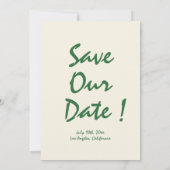 レトロ手書きお洒落グリーン日付を保存 招待状 (裏面)