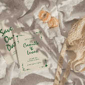 レトロ手書きお洒落グリーン日付を保存 招待状