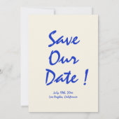 レトロ手書きお洒落ブルー日付を保存 招待状 (裏面)