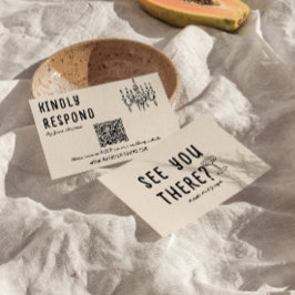 レトロ手書き予測できなQRモダンコー結婚ド 出欠カード