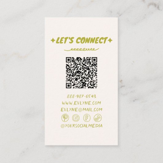 レトロ手書き描グリーンファンキーフローラQRコード 名刺 (裏面)