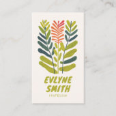 レトロ手書き描グリーンファンキーフローラQRコード 名刺 (正面)