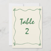 レトロ手書き結婚グリーンのテーブル番号 招待状 (正面)
