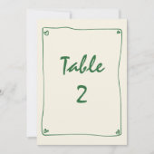 レトロ手書き結婚グリーンのテーブル番号 招待状 (正面)