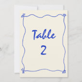 レトロ手書き結婚ブルーのテーブル番号 招待状 (正面)
