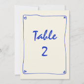レトロ手書き結婚ブルーのテーブル番号 招待状 (正面)