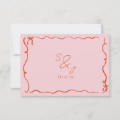 レトロ手書き落書きピンク&レッド結婚ズ 出欠カード (正面)