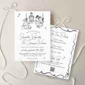 レトロ手書き落書きブラック&ホワイト結婚ズ 招待状