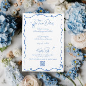 レトロ手書き落書きブルー&ホワイト結婚ズ 招待状