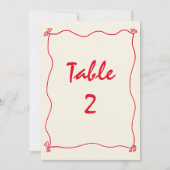 レトロ手書き赤結婚のテーブル番号 招待状 (正面)