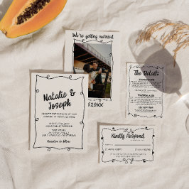 レトロ手書ユニークフ結婚レーム 招待状