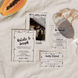 レトロ手書ユニークフ結婚レーム 招待状