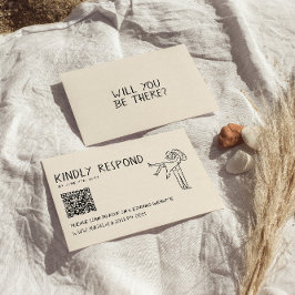 レトロ手書QRコユニーク結婚ード 出欠カード