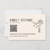 レトロ手書QRコユニーク結婚ード 出欠カード (正面)
