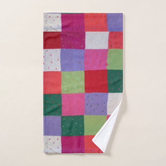 レトロ手編みカラフルパッチスクエアおもしろい バスタオルセット (ハンドタオル)
