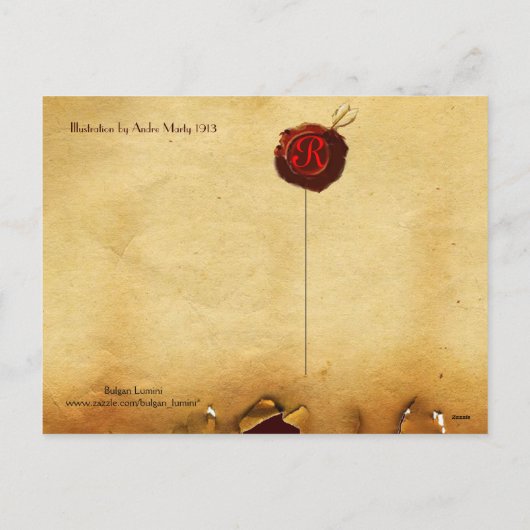 レトロ抗バレンタインデー赤ワックスシールモノグラム シーズンポストカード (裏面)