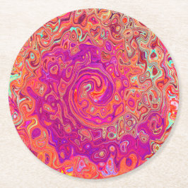 レトロ抽象サンゴとパープル大理石の渦巻き ラウンドペーパーコースター