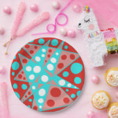 レトロ抽象デザインを赤、白、ターコイズ ペーパープレート (パーティー)