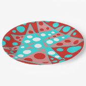 レトロ抽象デザインを赤、白、ターコイズ ペーパープレート (アングル)