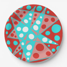 レトロ抽象デザインを赤、白、ターコイズ ペーパープレート