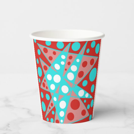 レトロ抽象デザインを赤、白、ターコイズ 紙コップ (裏面)