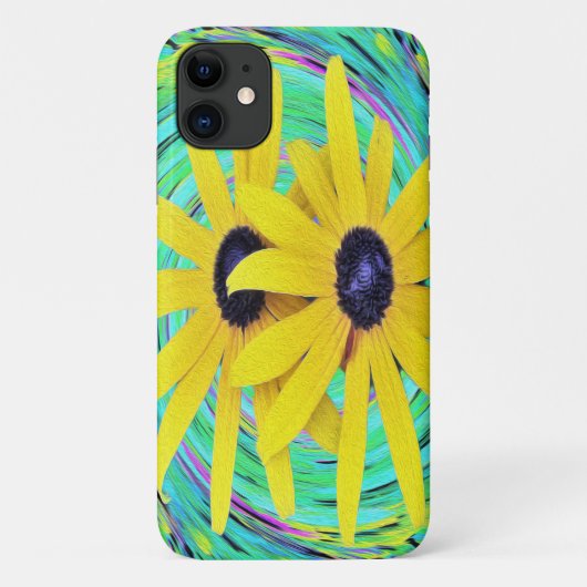 レトロ抽象的なアクア柄の黄色い花 Case-Mate iPhoneケース (裏面)