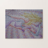 レトロ抽象美術の多彩のピンクの提起の女性 ジグソーパズル (横)